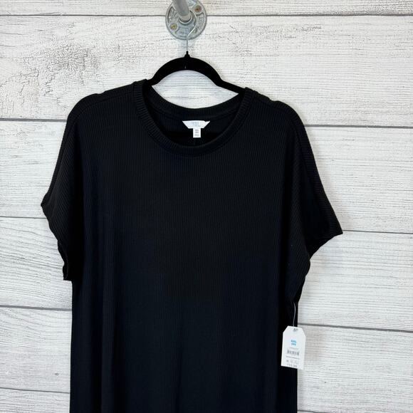 Time & Tru Plus Size Black Short Sleeve Ribbed Slit Side Maxi Dress Size XXL - Picture 2 of 8